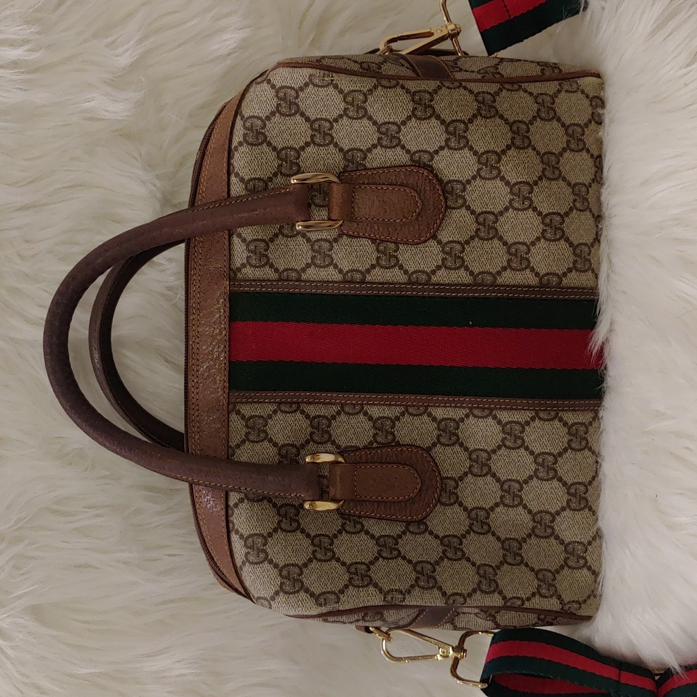 Authentic Vintage Gucci GG Monogram Supreme Sherry Web Ophidia Boston Doctor Bag - Picture 4 of 11